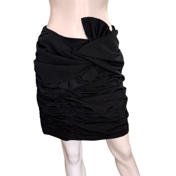 NEW AMUR Black Ruched Size Zip Kehlani Tie Mini Skirt Size 6 DESIGNER FORMAL - Picture 1 of 10